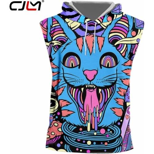 CJLM New Man Hooded Tank Top 3D Printed Personality Punk Pattern Colorful Blue Cat Casual Harajuku Big Size 6XL Custom