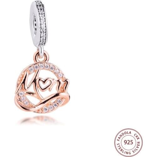 Mothers Day 2021 Fits Pandora Bracelet 925 Sterling Silver Two-tone Mum Dangle Charms Beads for Jewelry Making DIY Gift Kralen
