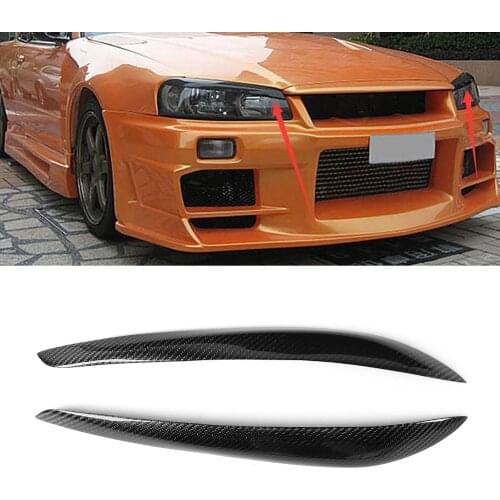 For Nissan Skyline R34 GTR GT-T 1999 2000 2001 2002 Dry Carbon Fiber Car Styling Headlight Eyebrow Eyelids Stickers Trim