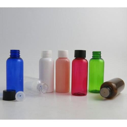 50 x 50ml Travel Portable PET Plastic Perfume Bottles 50cc Round Shoulder Plastic Vials 5/3oz Black White Clear Cap Containers