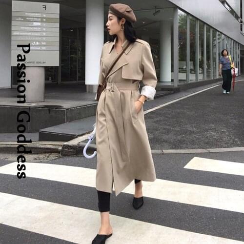 Elegant Women Long Trench Coats Korean Style Outerwear Plus Size Long Windbreaker with Belt Lapel Trench Coat Chic Office Lady