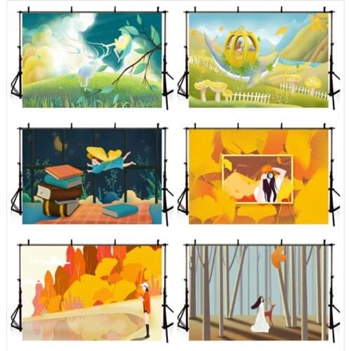DAWNKNOW Cartoon Autumn Leaf Fairy Photography Background Backdrop Photocall Children Shoot Tapestry Photo Studio Wallpaper