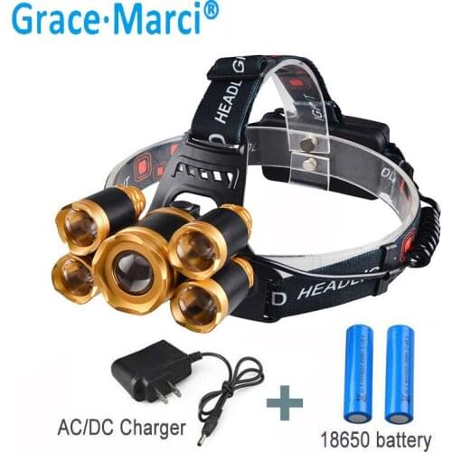 GM Rechargeable Headlamp Zoom 5 Led Head Torch Light Camping Front Headlight Best LED Headlight