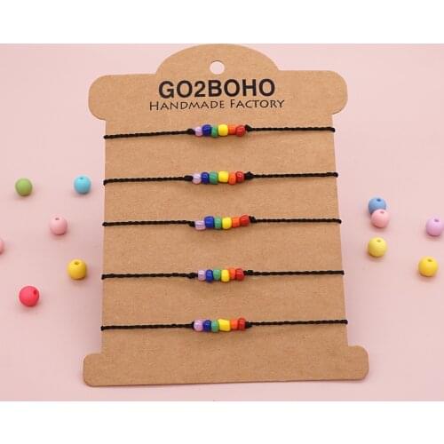 Go2Boho 5pcs Black String Bracelet Rainbow Beads Bracelets Simple Jewelry For Women Friends Adjustable Pulseras Jewellery