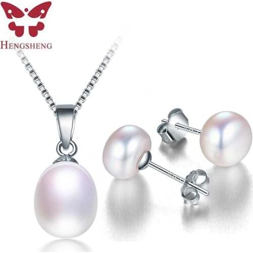 HENGSHENG 2019 Fine Pearl Jewelry Set AAAA 8-9mm Pearls High Quality Pendant Necklace Earrings for women Bridal Jewelry Sets
