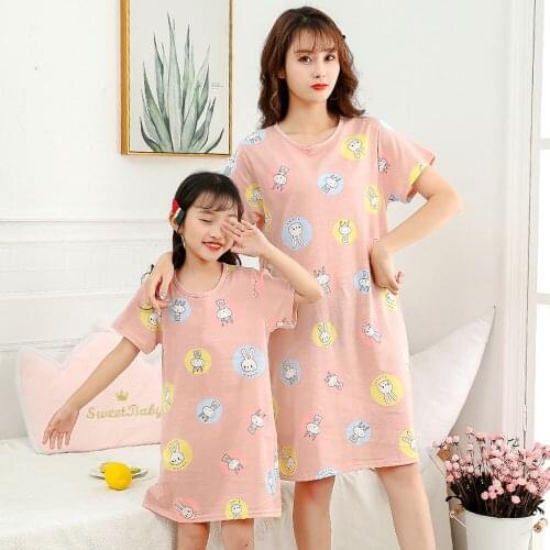 Baby Girl Clothes Parent-child Pajamas Mom and Daughter Dress Cotton Short-sleeved Nightdress Family Matching Clothes Dress