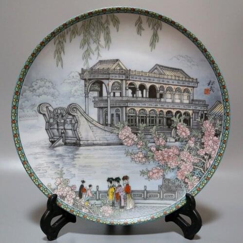 Ceramic Ornamental Plate The Famous Stone Boats Porcelain Plate Set Chinese Decoration Dish Wedding Gift no wood holder
