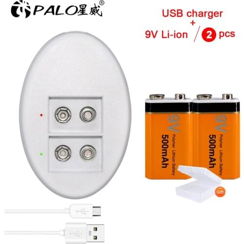 PALO High Capacity 500mAh 9V Li-ion Rechargeable Battery 9v lithium battery for Toy Remote Control KTV Multimeter Microphone