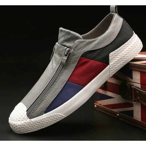 Men Casual Shoes zipper patchwork Men Shoes Sneakers Flats Canvas Slip On Driving Loafers Breathable Footwear for male A23-11