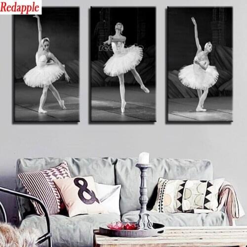 Black and White Ballet Dancer diy Diamond Painting mosaic full square drill diamond embroidery cross stitch 3 pcs set home decor
