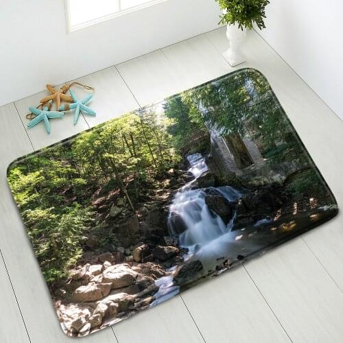 Forest Waterfall Non-Slip Bathroom Mat Autumn Natural Scenery Lake Mountain Starry Sky Bedroom Kitchen Doormat Absorbent Carpet