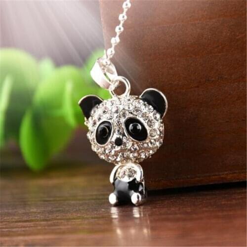 New Hot Pretty Panda Fashion Pendant Necklace Women Crystal Accessories Sweater Necklaces Jewelry For Womens Gift