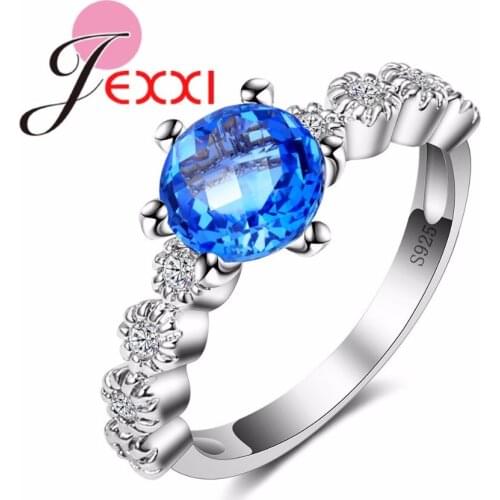 Wholesale Simple Ring For Women/Girls Korea Style Jewelry 925 Sterling Silver Blue Clear Zircon Crystal Finger Ring