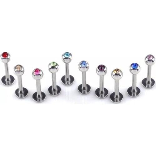 PINKSEE 10pcs Crystal Rhinestone 316 Steel Ball Bars Labret Lip Body Jewelry Piercing