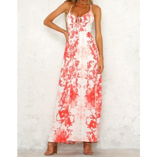 Print Sleeveless Sexy Maxi Dress Casul Fashion Loose Backless Dresses 2021 Summer V Neck Lace Up High Side Split Women Dress