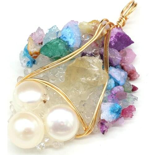 Natural Freshwater Pearl Pendant Copper Wire Winding Pearls Charms Pendant for Women Jewelry Making DIY Necklace Earring 35x55mm