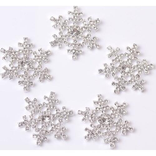 5Piece Rhinestone Crystal Snowflake Embellishments Wedding Flatback Buttons 26mm