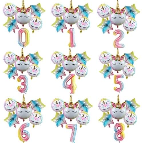 Rainbow Unicorn Balloon Foil Happy Birthday Balloon Air Helium Number Ballon Figures Birthday Party Decorations Kids Baloon