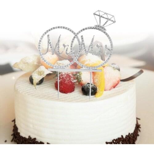 Romantic Mr Mrs Diamond Shape Crystal Rhinestone Bride Groom Wedding Cake Topper Party Favors Decoration