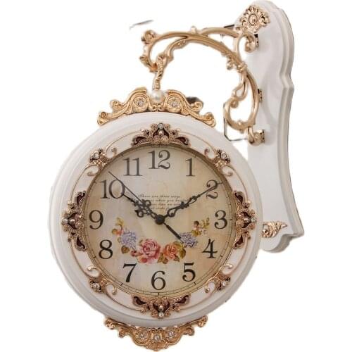 Luxury Double-Sided Wall Clock Metal Retro Metal Big Clocks Watch Living Room Silent Creative Wall Watch Two-Sided Home Decor