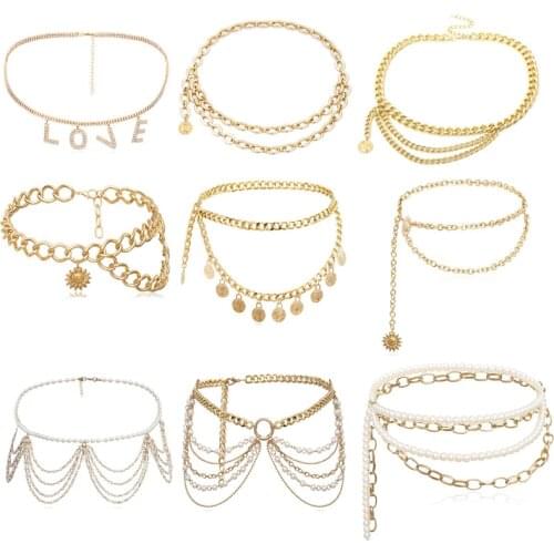 Luxury Womens Waist Chain Belt Gold Color Metal Wild Sexy Lady Waist Chains Banquet Dress Charming Ladies Decorative Body Chain