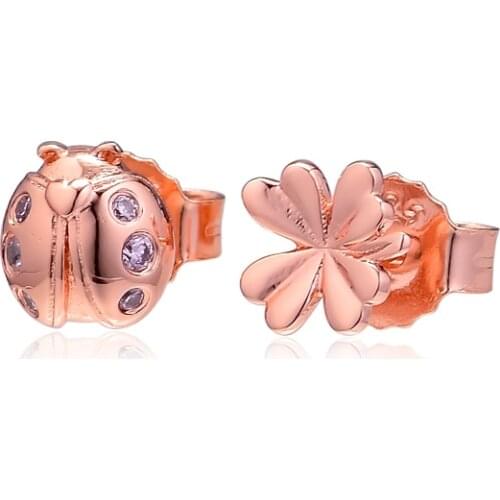 CKK Earring Rose Four-Leaf Clover Stud Earrings Sterling Silver Jewelry 100% 925 Silver Women Brincos Oorbellen Pendientes
