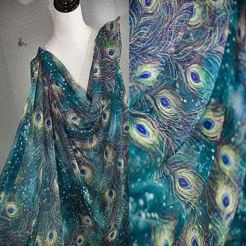 Feather Mesh Fabric Skirt High-Grade Elastic Peacock Hanfu Ancient Dress Dress Clothing Designer Fabric