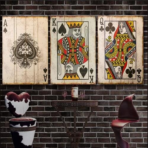 Vintage Poker Playing Cards Canvas Painting Posters And Prints Wall Art Bar Pub Decoration Picture For Home Design Bedroom Decor