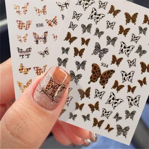 Butterfly Design 3D Nail Art Stickers Leopard Adshive Stickers Slider Decals Tip Manicuring Art Decoration Colorful DIY Nail Art
