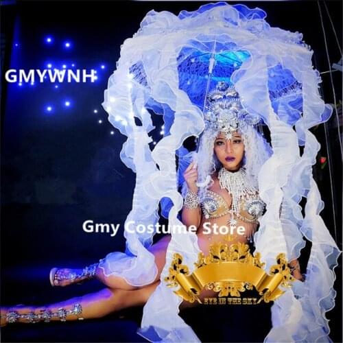 K46 LED light umbrella luminous Jellyfish ocean bar party glowing led costumes performance singer bodysuit stage wears jumpsuit