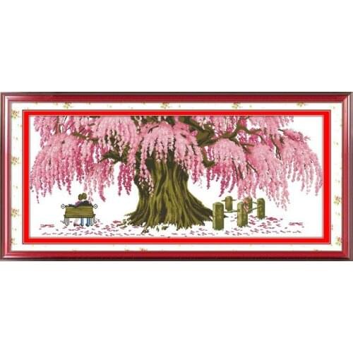 Cherry tree cartoon lovers diy 11ct printed stamped canvas fabric cross stitch embroidery needlework silk cotton threads wedding