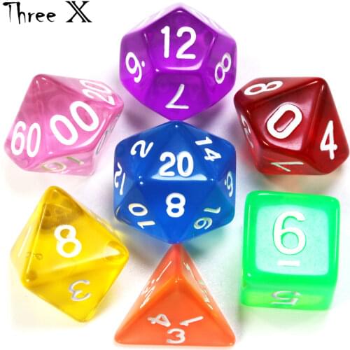 Top Quality 7pcs/set Transparent Digital Polyhedral Rich Color Dice,Set of D4 D6 D8 D10%D12 D20 for Dnd Rpg Board Game dice