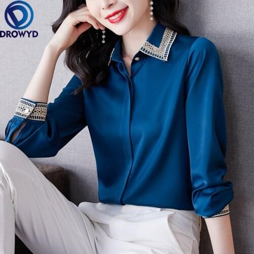 New Fashion Silk Women Blouses Office Lady Shirts Satin Long Sleeve Womens Tops and Blouses Plus Size XXXL Blusas Largas Shirts