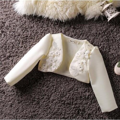 Girls Boleros Shrug Jacket Cloak Cotton Flowers Beaded Cape Princess Pageant Wedding Birthday Wraps White Jacket Beige Coat