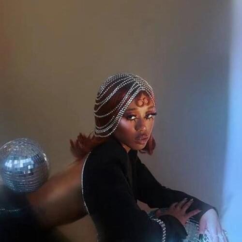 Handmade Rhinestone Multi-layers Tassel Head Chain Cap Bridal Hair Jewelry for Women Bling Crystal Hat Headpiece Hair Chain Acce