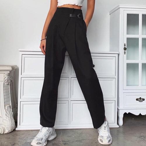Women Pants Womens Pants High Waist Casual Straight Pants Summer Black Cropped Pants Women 26073 Pantalones De Mujer