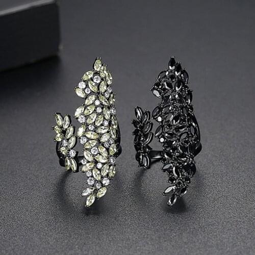 HIBRIDE Charms Two colors CZ Tree Branch Leaves Open Ring for Women Girl Wedding Rings Adjustable Knuckle Finger Jewelry R-191