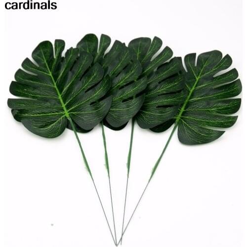 12Pcs 2Kind Large Artificial Fake Monstera Palm tree Leaves Green Plastic Leaf Wedding DIY Decoration Cheap Flowers Leaves Plant