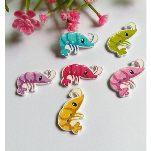 120pcs 2 Holes Wooden Button Mixed lobster Shapeds Scrapbook for Craft Buttons Sewing Accessories 31*20 mm