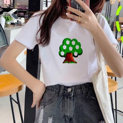 2021 Summer Green Tree Short Sleeve Print Clothes Womens T-Shirt Harajuku Graphic Clothes Womens Tops O-neck Tshirt