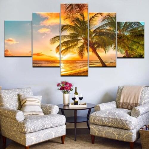 5pcs HD inkjet canvas painting sea sunset coco sea group home decoration wall poster modular picture