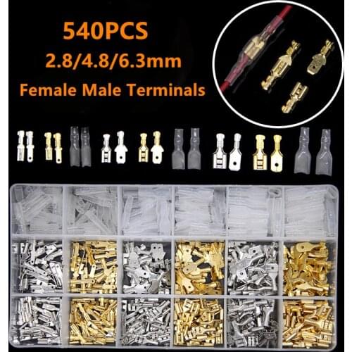 540Pcs 2.8/4.8/6.3mm FemaleMale Electrical Spade Wire Butt Connectors Lugs Battery Starter Cable Splice Crimp Terminals Kit
