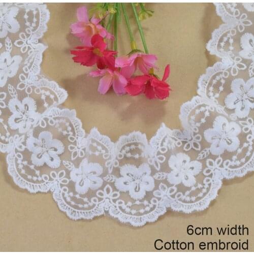 6cm White Cotton Lace Embroidery French Lace Ribbon Fabric Guipure Diy Trims Warp Knitting Sewing Accessories Doll Dress#4218
