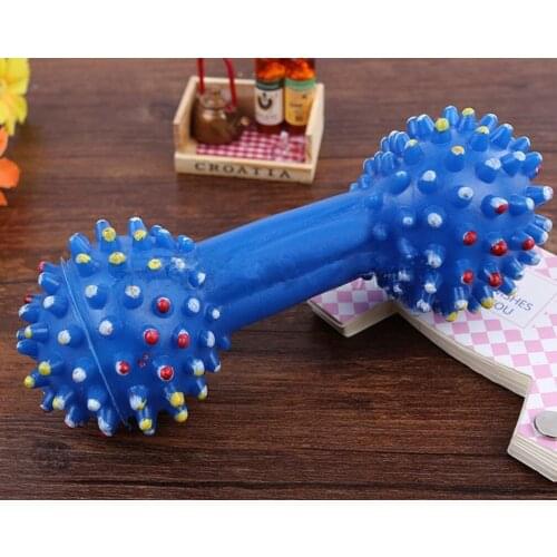 Free shipping pet dog toys Barbed dumbbell squeaky toys for pets sounding chew molar toys healthy tooth cleaning bite toys