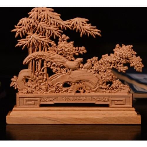 17CM peacocks statue Peace wood Double Sided Carved Hollow Home Office Decoration Gift wood Figurines