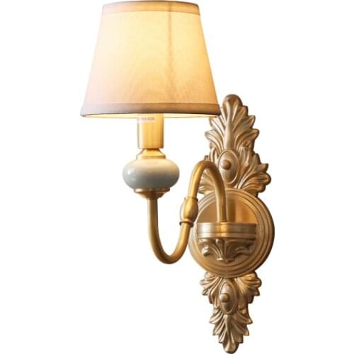 Ivanovwa American Country Wall Lamp White Fabric Shade Postmodern Classic Living Room Bedroom Study Aisle E14 Brass Wall Sconce
