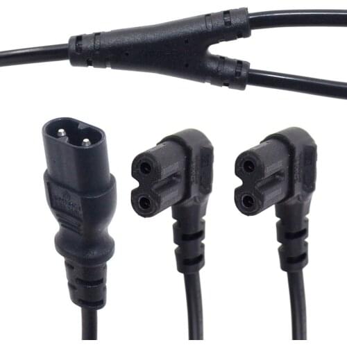 IEC320 C8 to 2X C7 Y Split AC Power Cord, IEC Figure 8 Male to 2 Female 1 in 2 Out AC Power Cable, Length=39CM Black