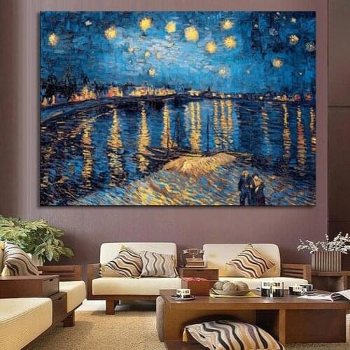 Impressionist Van Gogh Starry Night Canvas Paintings Posters and Prints Wall Art Picture for Living Room Artwork Home Decoration