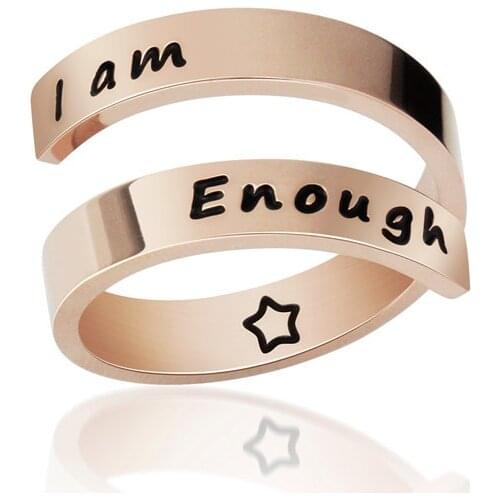 Rose Gold Titanium Steel Rings Adjustable Ring I am Enough Awareness Rings Inspirational Daily Reminder Jewelry Strength Gifts