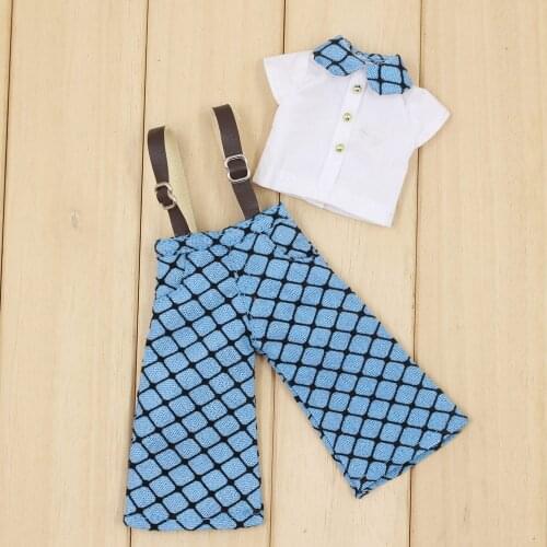 Outfits for Blyth doll A set Blue Plaid Overalls with Shirt suit for the 1/6 JOINT body Doll BJD ICY DBS NEO